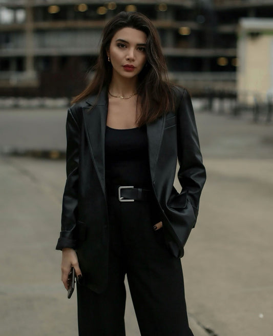 Faux leather blazer