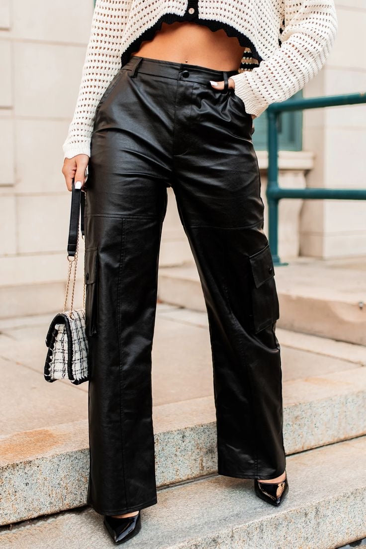 Leather straight pants